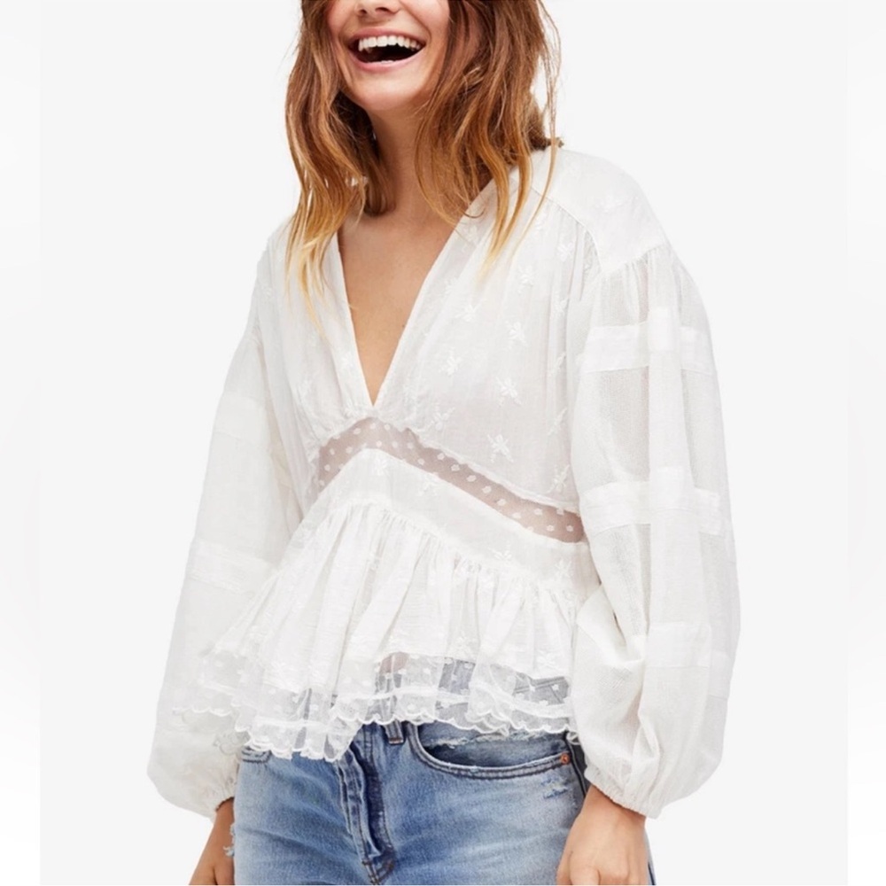 Free People White Nostalgic Feels Blouse, Size S - Picture 4 of 7